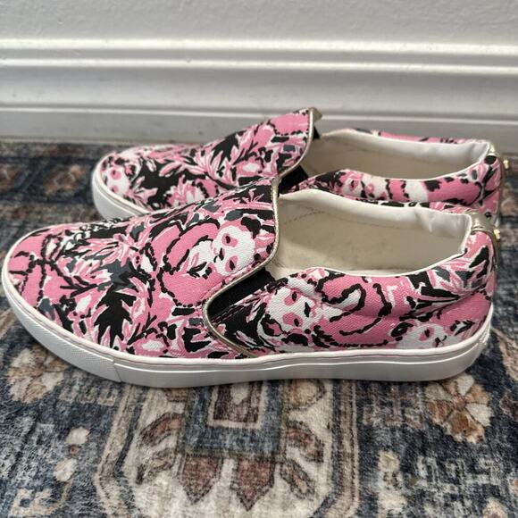 Lilly Pulitzer Womens Julie Sneakers Hibiscus Pink Hangin With My Boo Panda Sz 7 - Picture 3 of 6